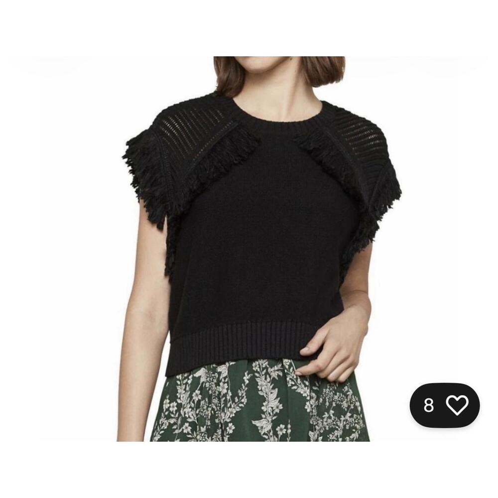 BCBGMAXAZRIA Black Fringe Sleeveless Sweater, Size Medium